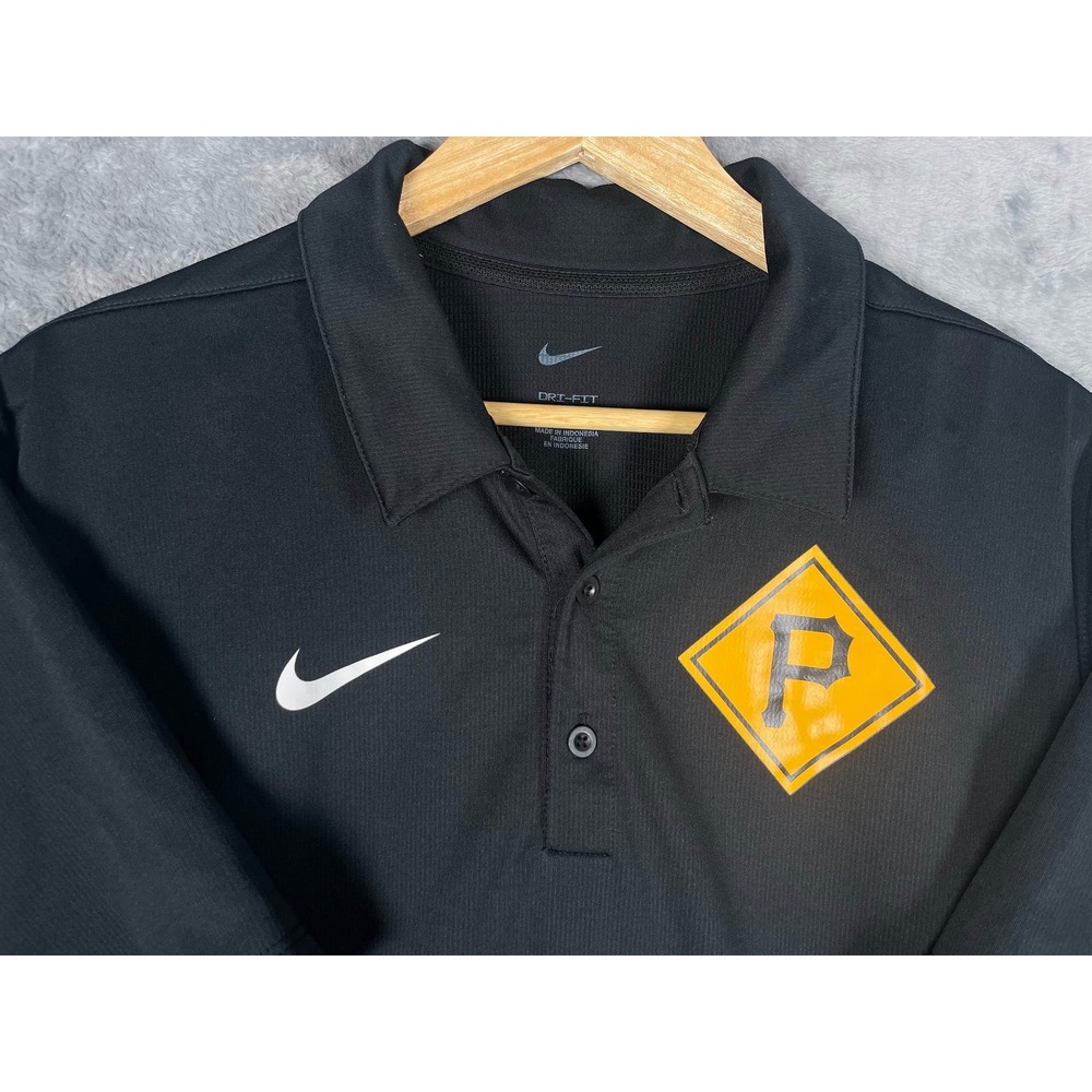 Nike Pittsburgh Pirates MLB Polo Shirt Mens Large Black Short Sleeve DRI-FIT